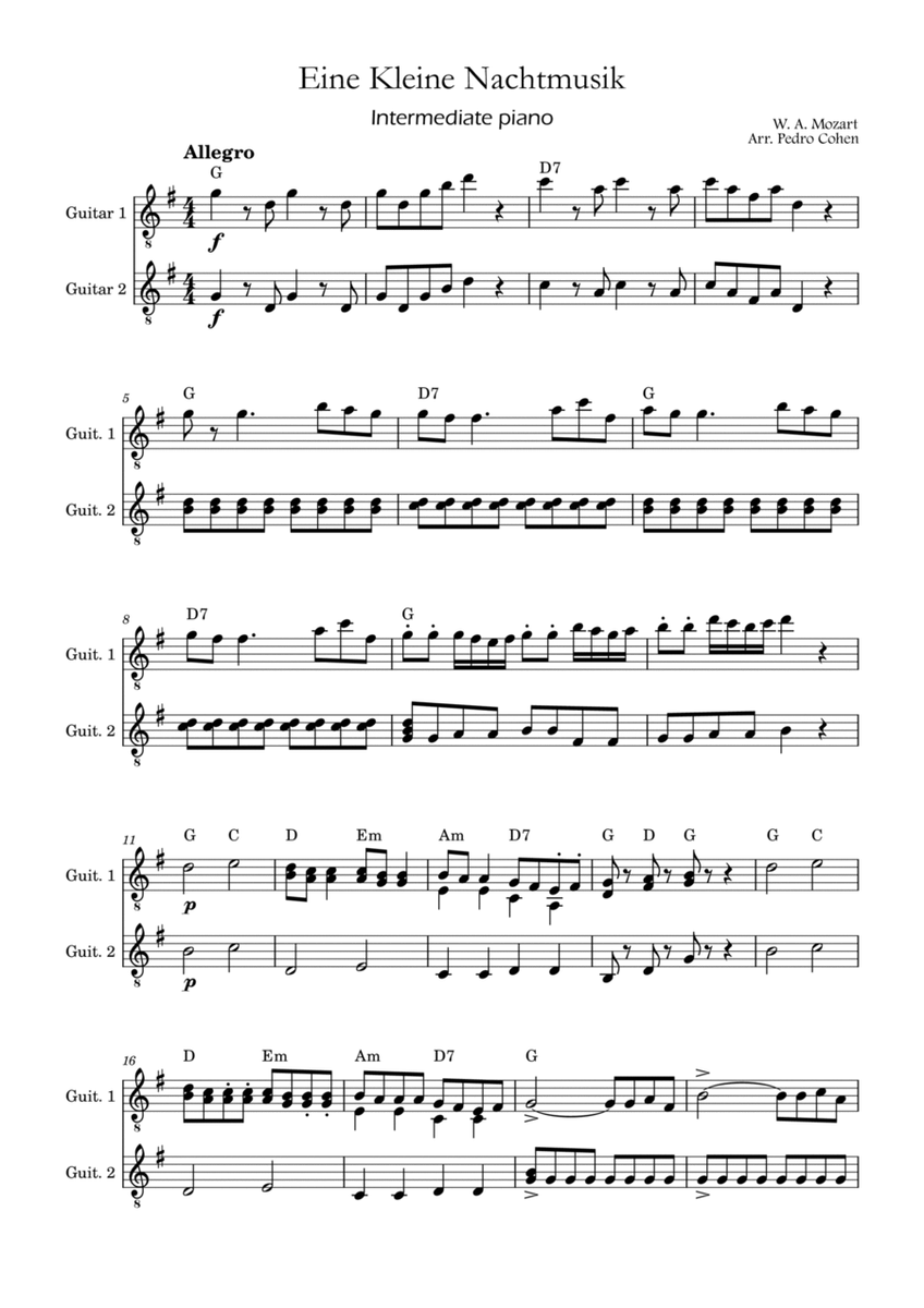 Eine Kleine Nachtmusik - guitar version w/ chords (atraditional notation only) image number null