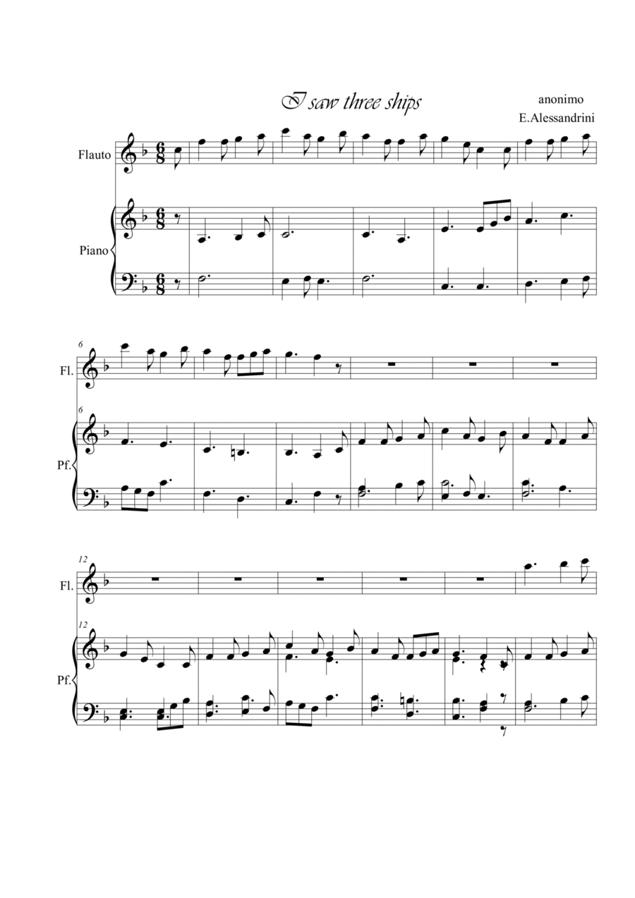 I saw three ships. Flute and piano Chamber Music scores gallery preview page 1