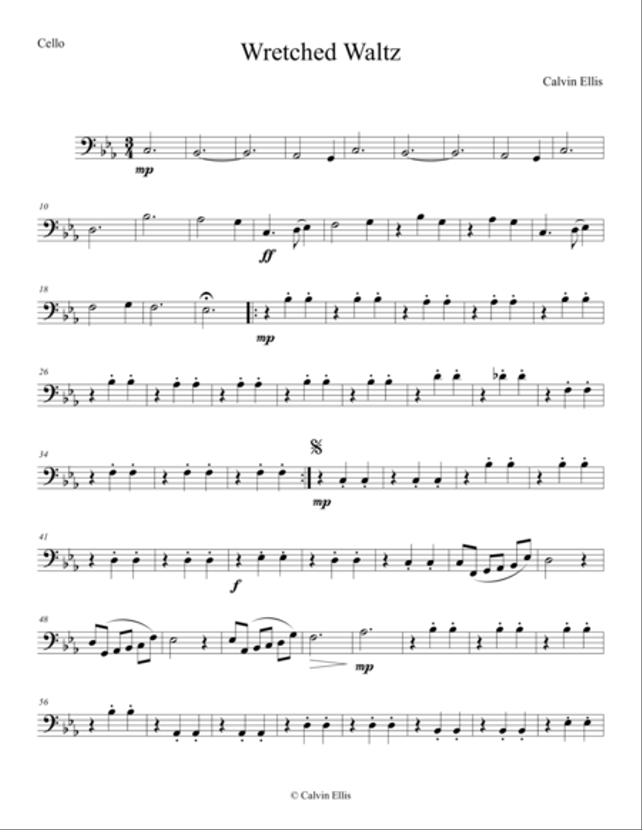 Wretched Waltz (Cello Part) Cello Solo scores gallery preview page 1