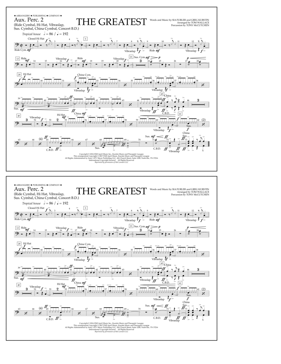 The Greatest - Aux. Perc. 2 School and Community scores gallery preview page 1