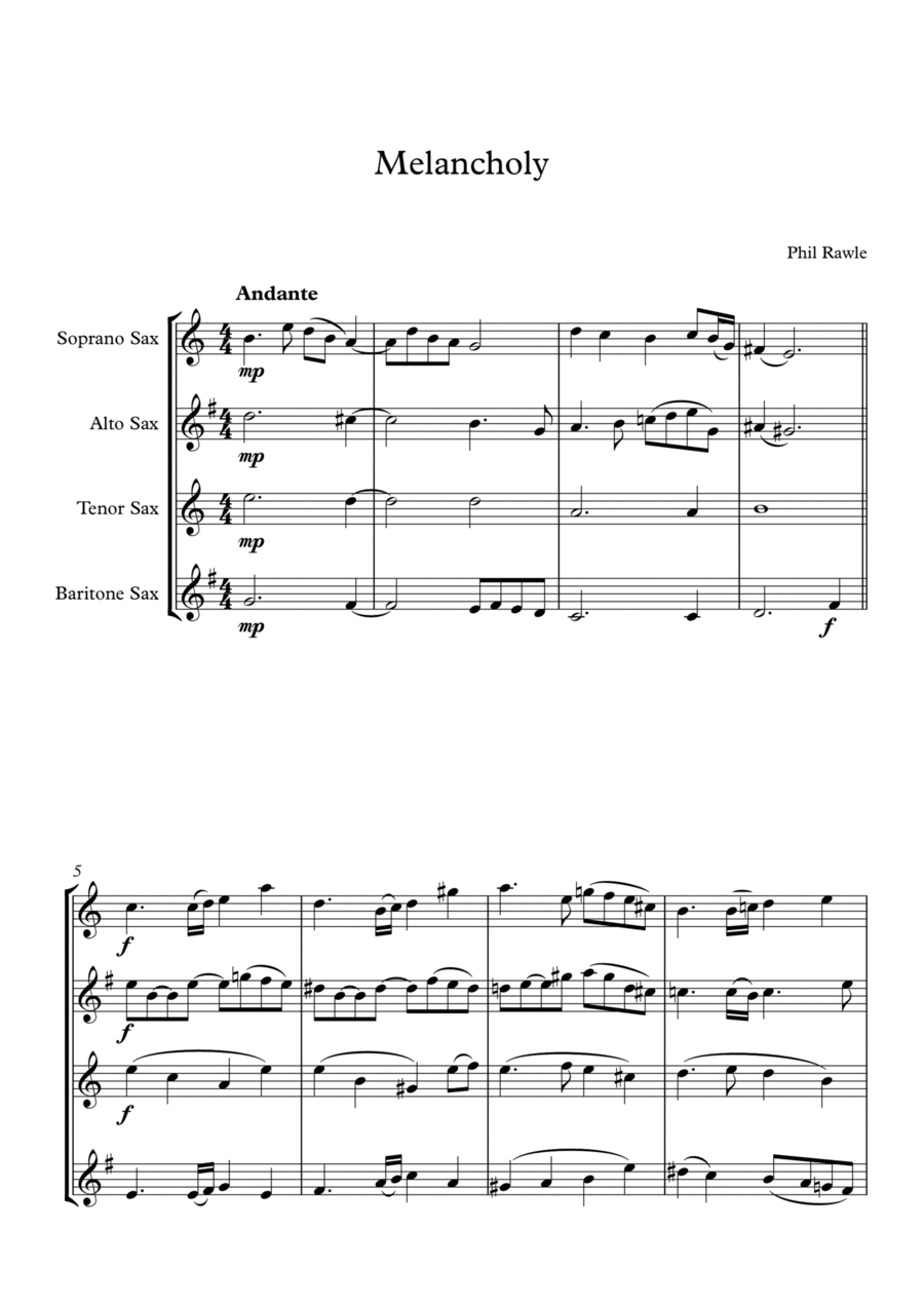 Melancholy - Saxophone Quartet Saxophone Quartet scores gallery preview page 1