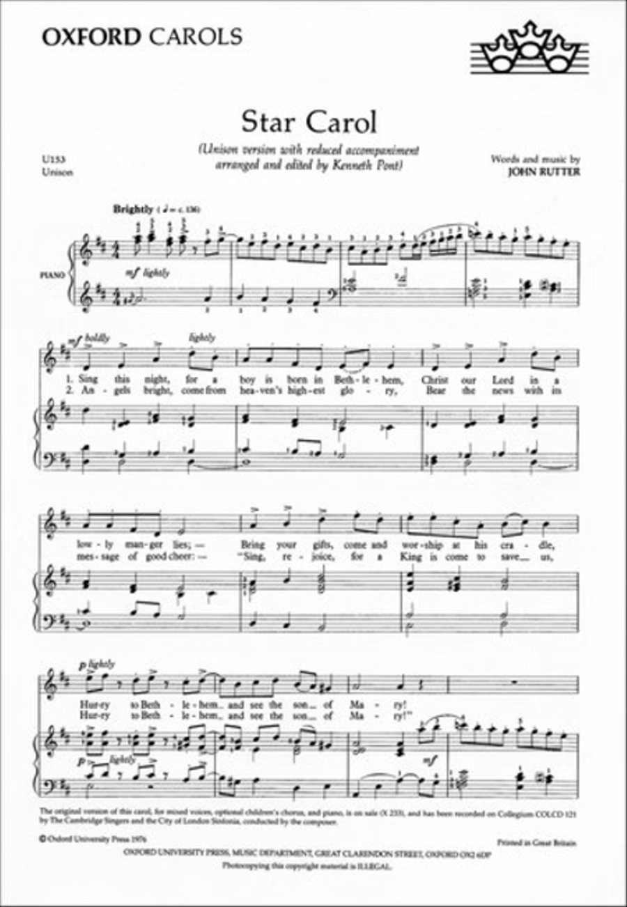 Star Carol Unison Choir scores gallery preview page 1