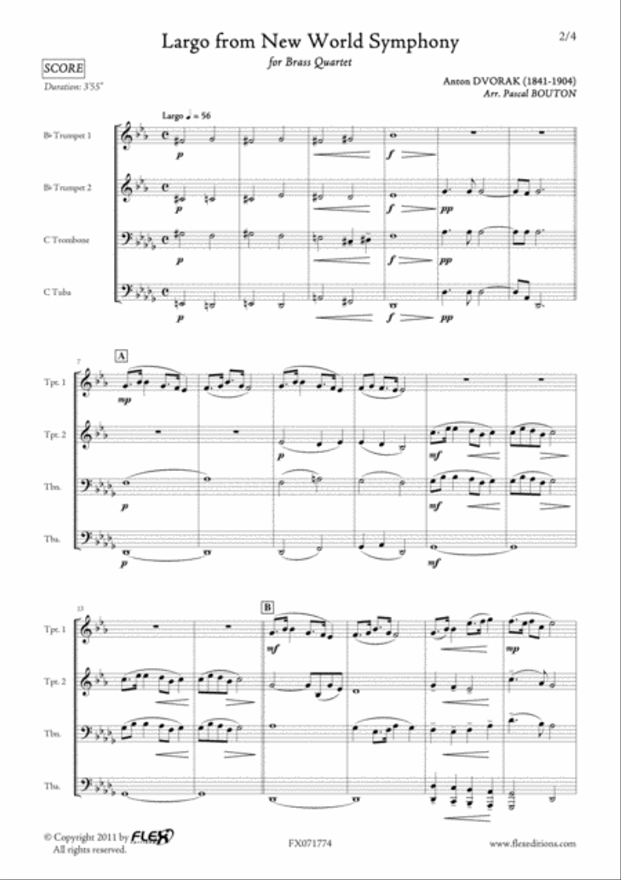Largo from New Word Symphony Brass Quartet scores gallery preview page 2
