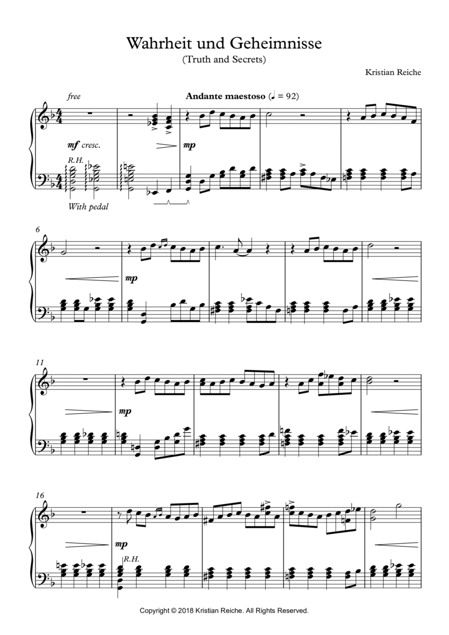 Wahrheit und Geheimnisse (Truth and Secrets) Piano Solo scores gallery preview page 1