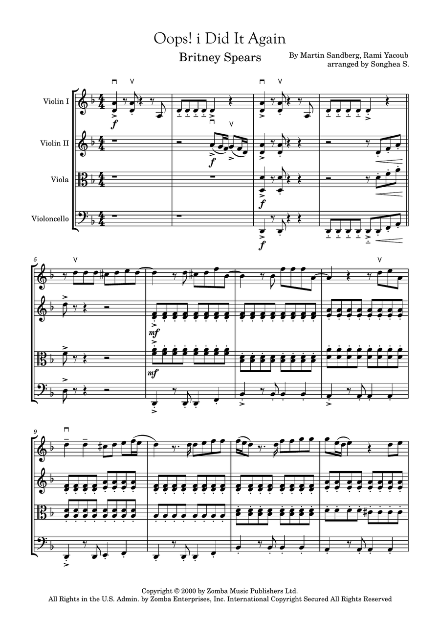 Oops!...i Did It Again String Quartet scores gallery preview page 1