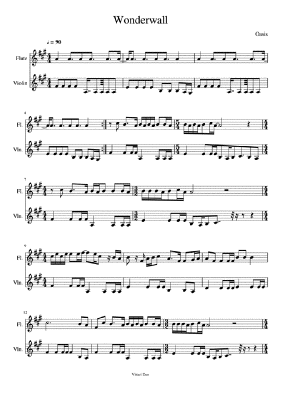 Wonderwall Flute scores gallery preview page 1