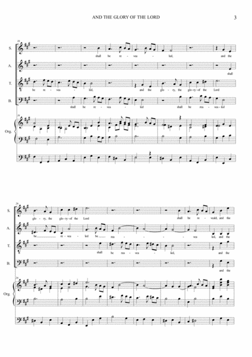 AND THE GLORY OF THE LORD - Messiah - For SATB Choir and Organ (in A and in G) image number null