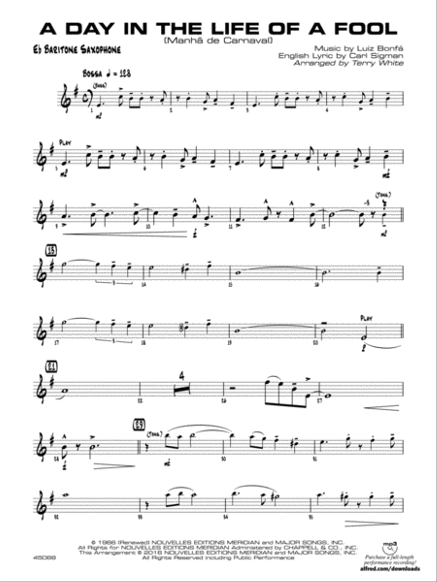 A Day in the Life of a Fool (Manha de Carnaval): E-flat Baritone Saxophone Jazz Ensemble scores gallery preview page 1