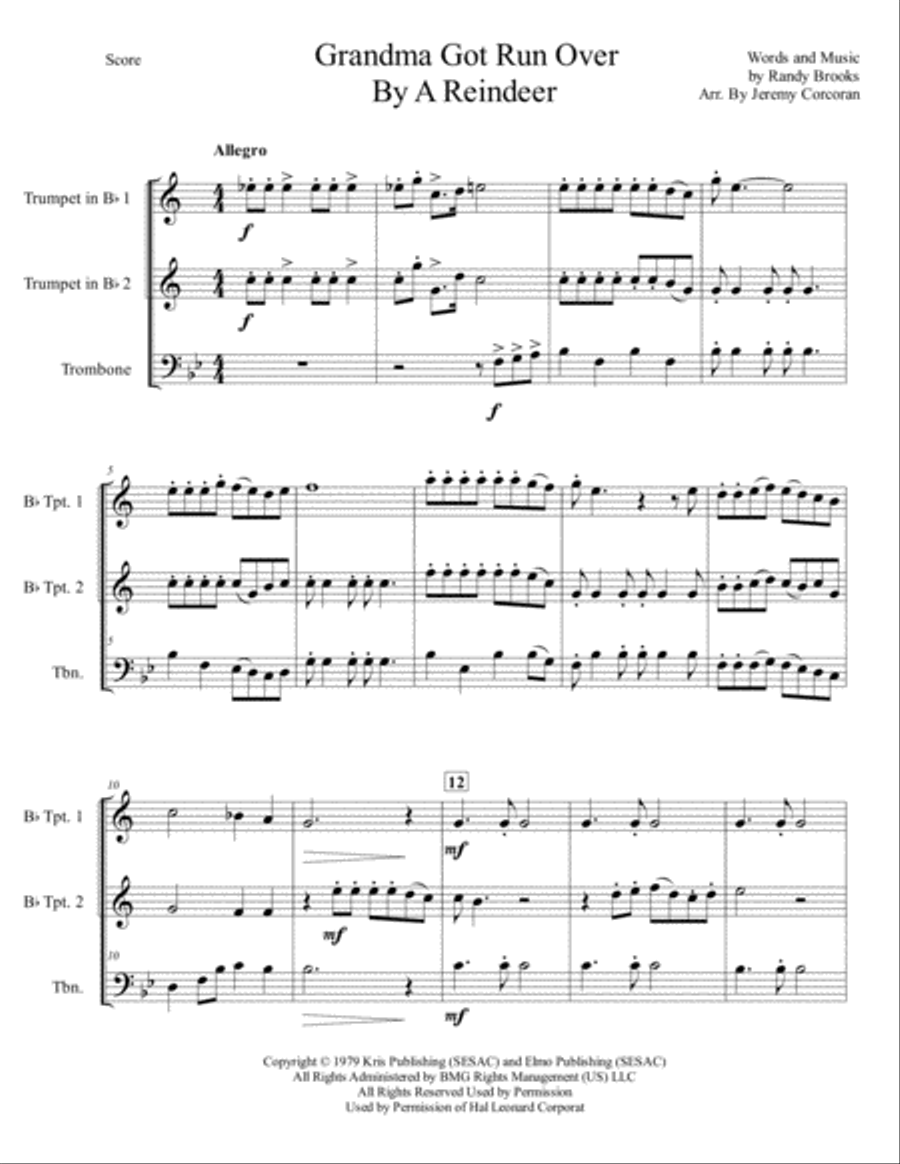 Grandma Got Run Over By A Reindeer Brass Ensemble scores gallery preview page 2