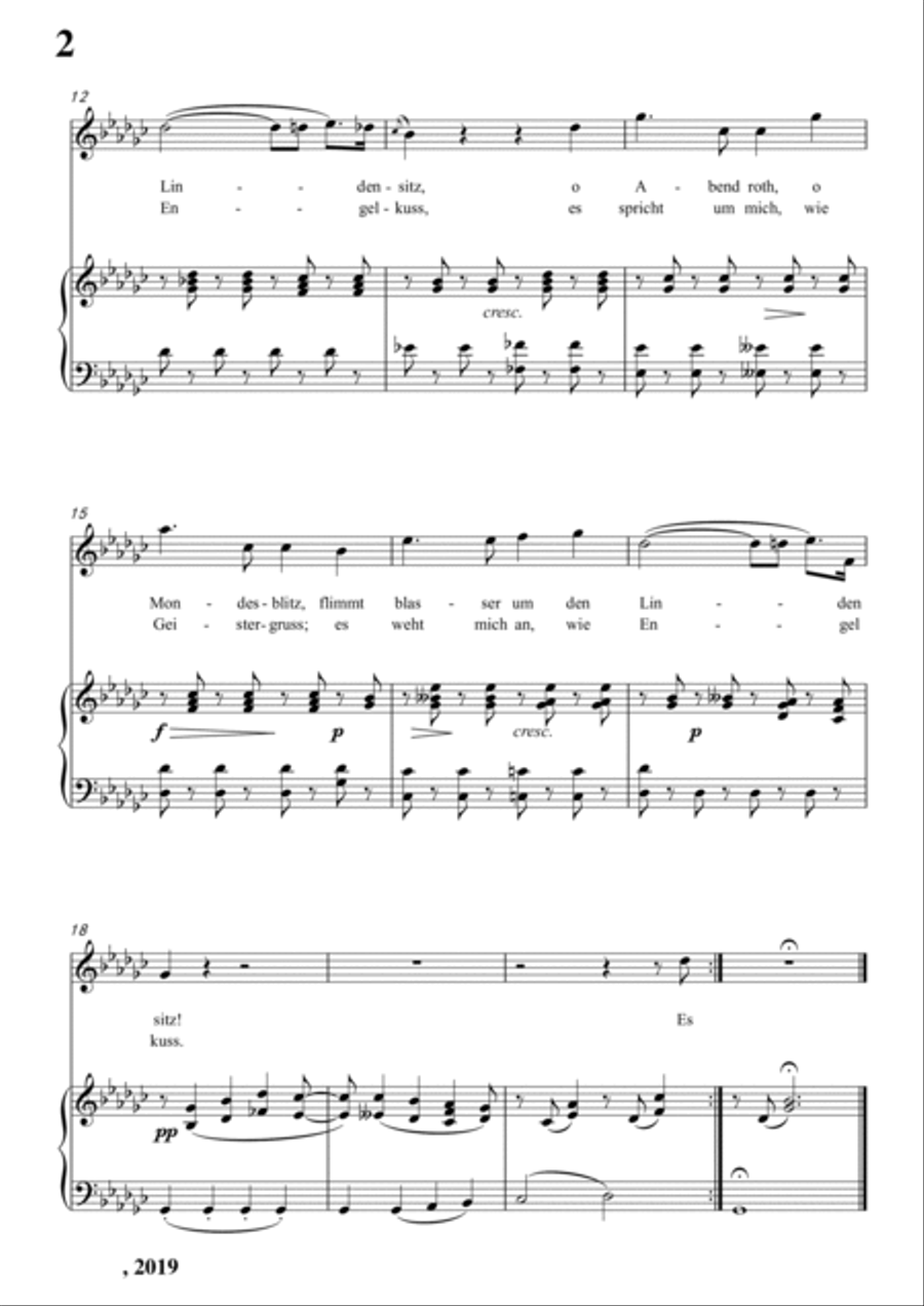 Schubert-Abends unter der Linde,D.237 in bG for Vocal and Piano Voice scores gallery preview page 3