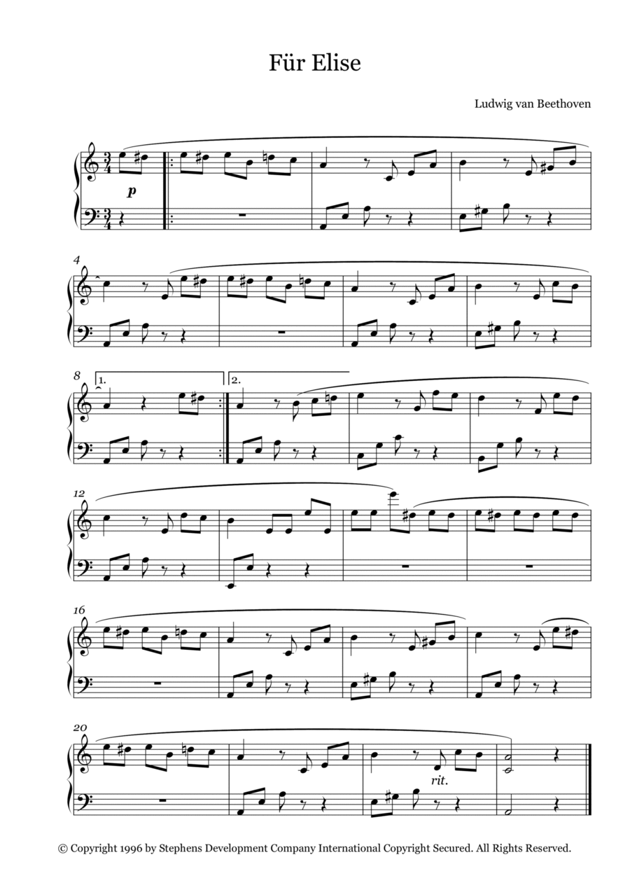 Für Elise Piano Voice scores gallery preview page 1
