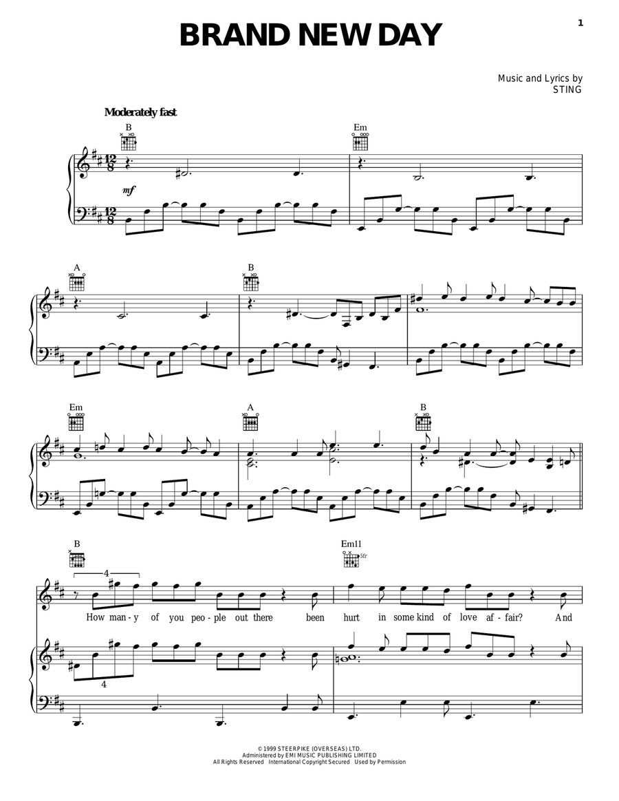 Brand New Day Piano, Vocal, Guitar scores gallery preview page 1