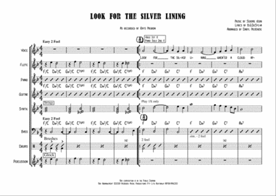Look For the Silver Lining. Male Vocal and Small Band. As recorded by Rhys Meirion. Key of F Flute scores gallery preview page 1