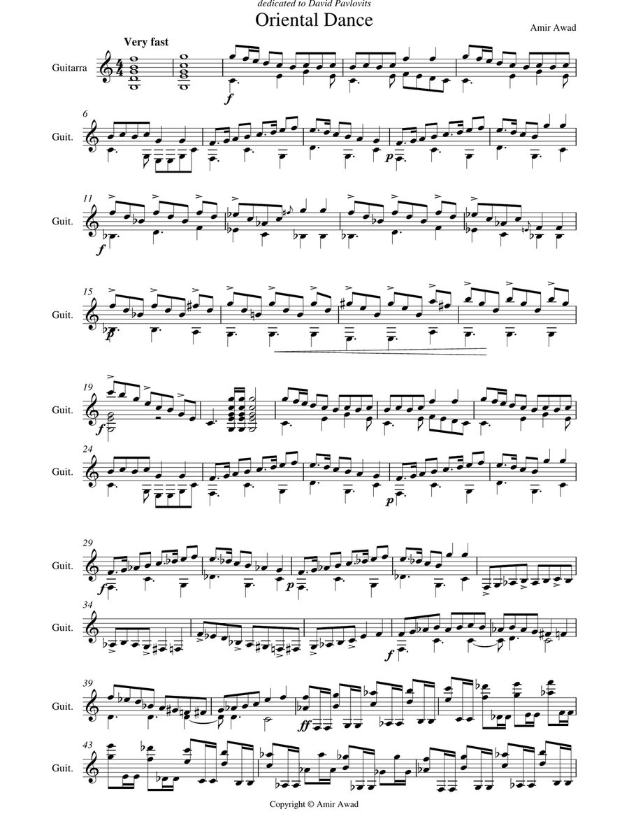 Oriental Dance for Guitar Solo Classical Guitar scores gallery preview page 1
