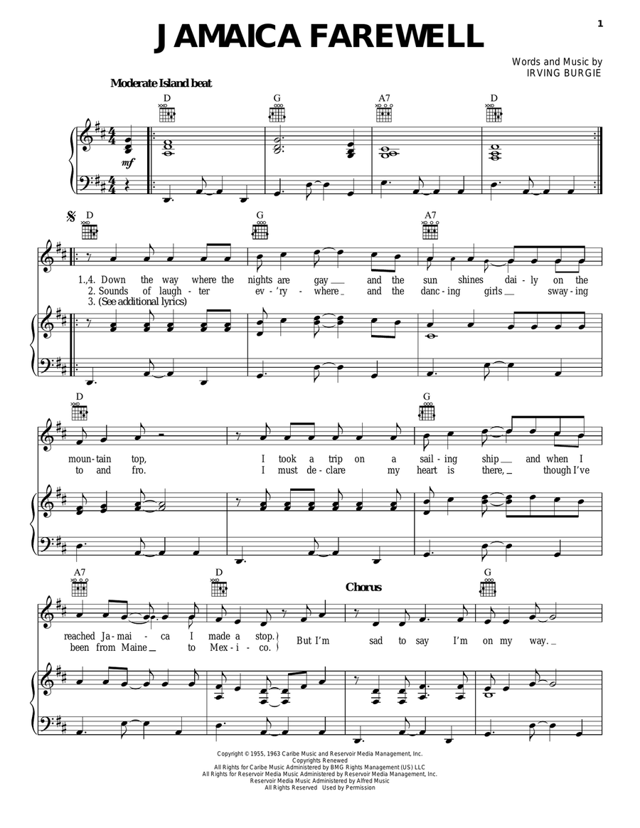 Jamaica Farewell Acoustic Guitar scores gallery preview page 1