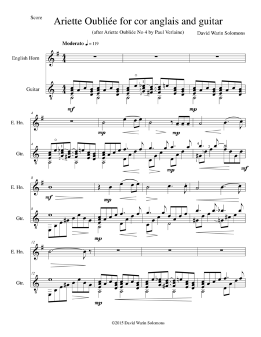 Ariette Oubliée for cor anglais and guitar English Horn scores gallery preview page 1