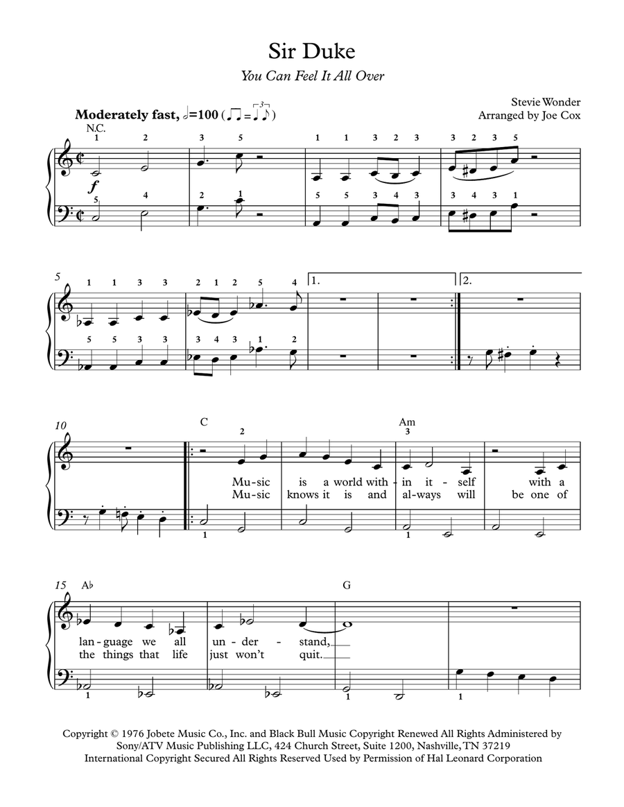 Sir Duke Piano, Vocal scores gallery preview page 1