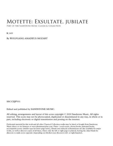 Exsultate, jubilate, K.165 Piano Vocal Score (Letter Size) feat. Mozart Alleluja