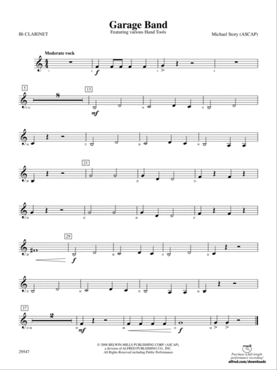 Garage Band: 1st B-flat Clarinet Concert Band scores gallery preview page 1