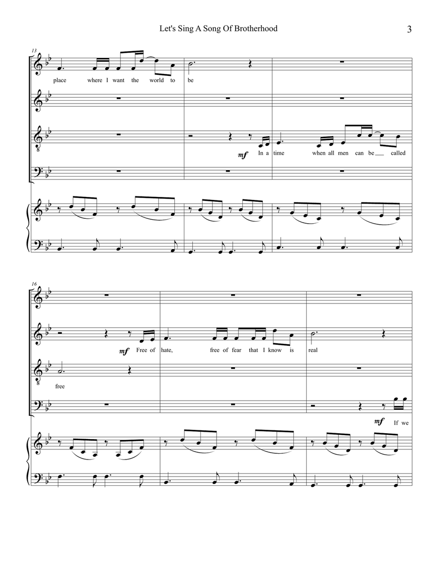 Let's Sing A Song Of Brotherhood 4-Part scores gallery preview page 3