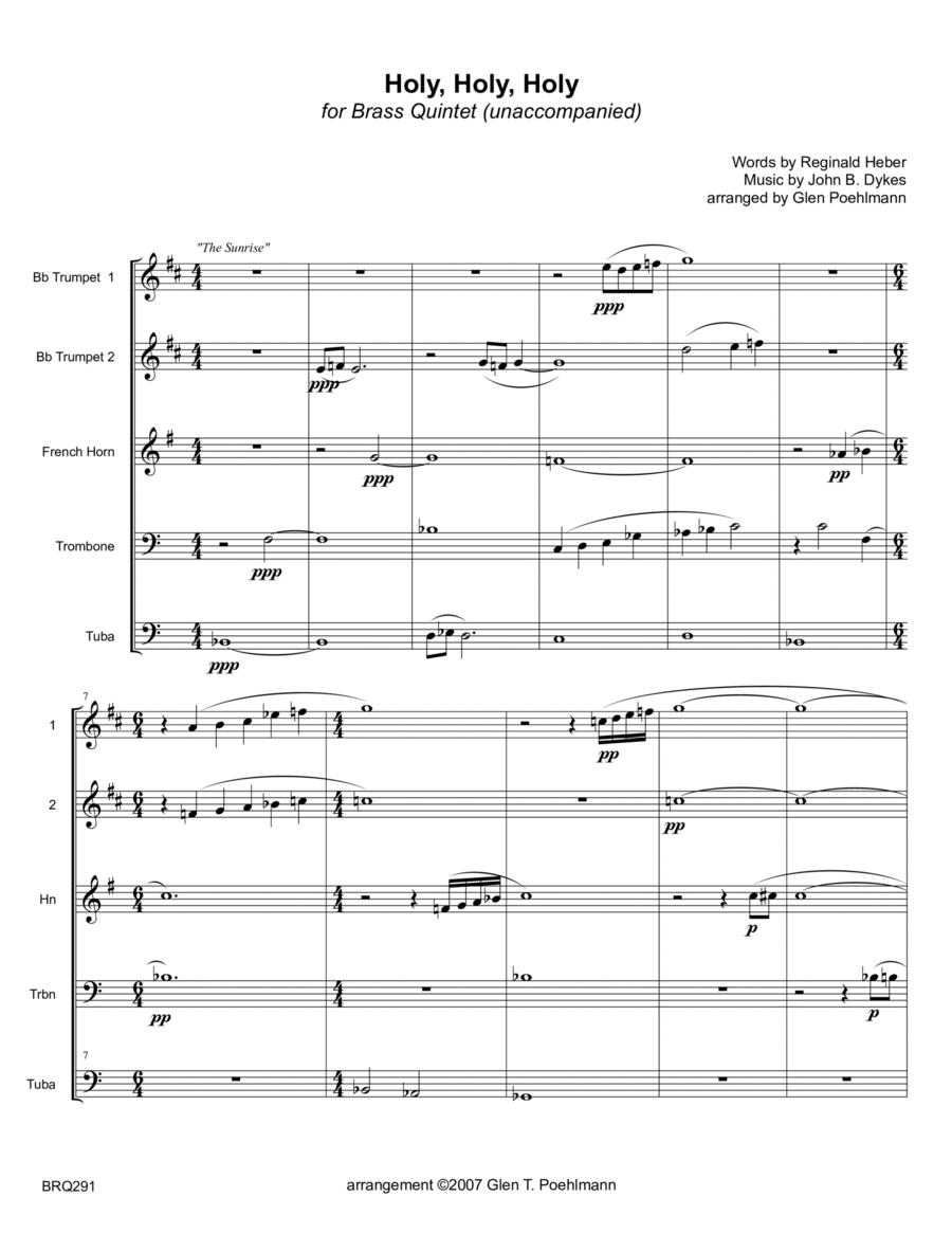 HOLY, HOLY, HOLY - BRASS QUINTET (unaccompanied) Brass Quintet scores gallery preview page 1