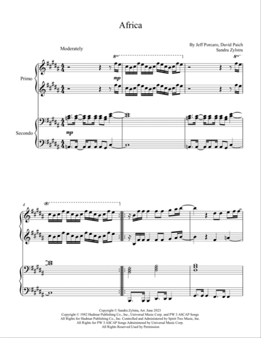 Africa 1 Piano, 4-Hands scores gallery preview page 2