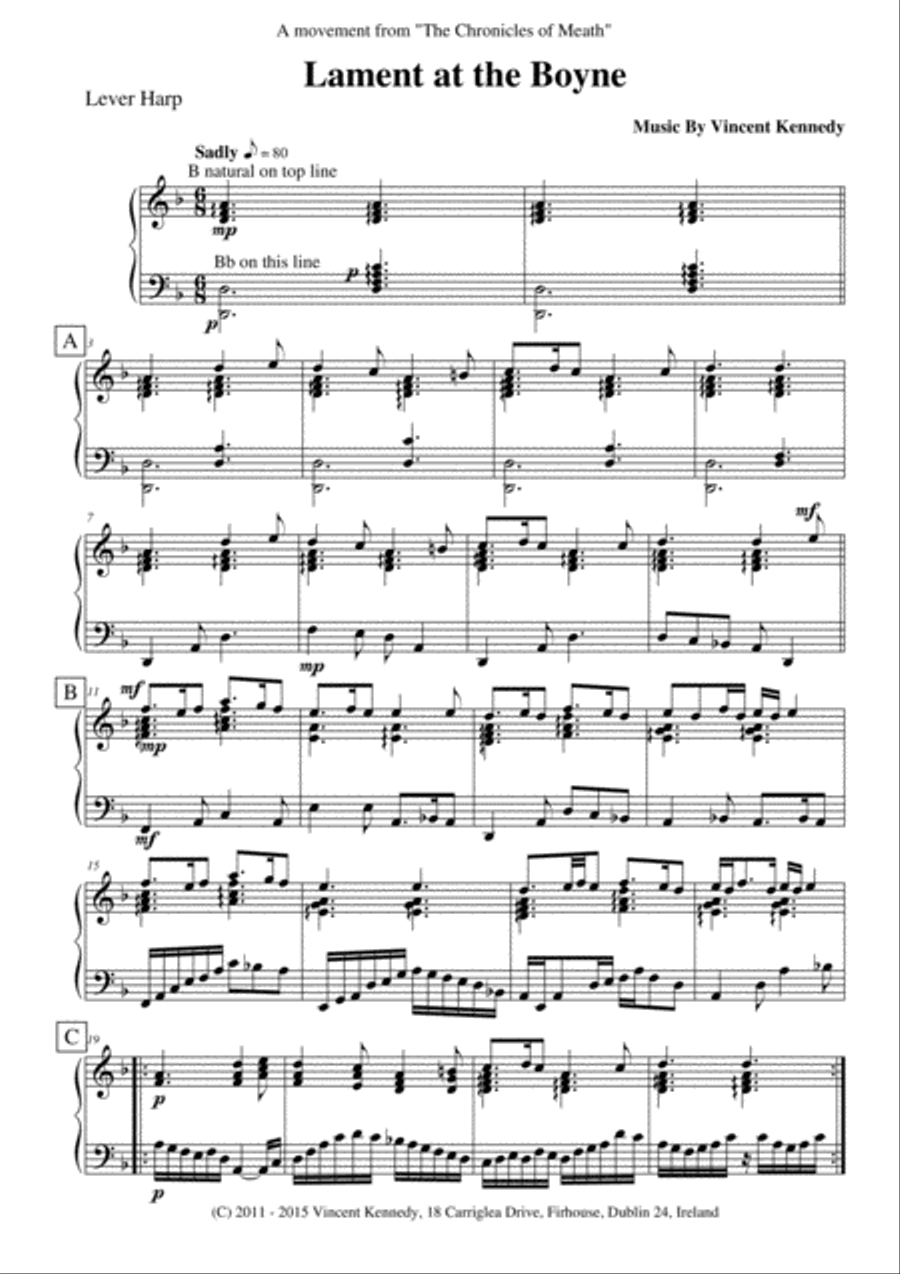 Lament at the Boyne (for Lever/Non Pedal Harp) Pedal Harp scores gallery preview page 1
