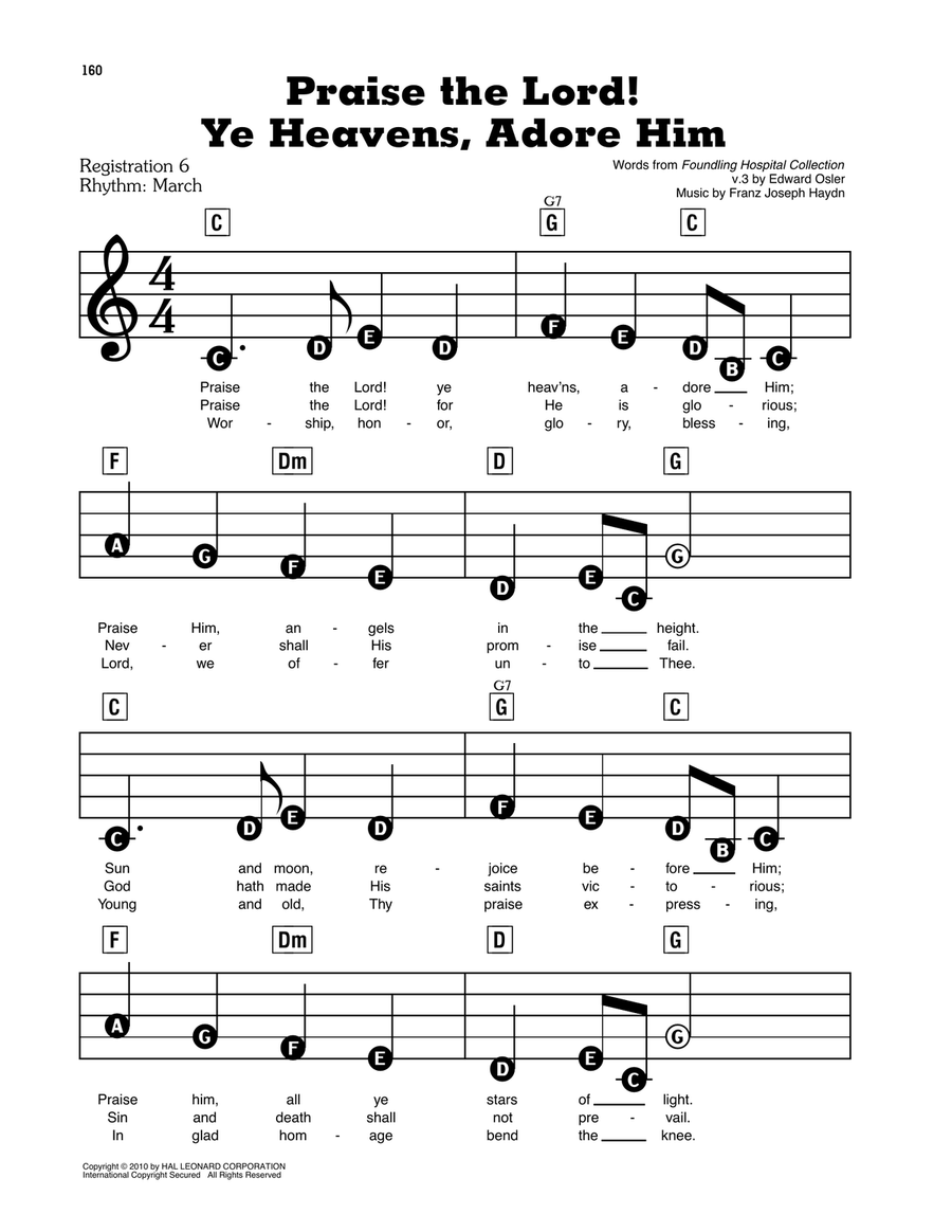 Praise The Lord! Ye Heavens, Adore Him Electronic Keyboard scores gallery preview page 1