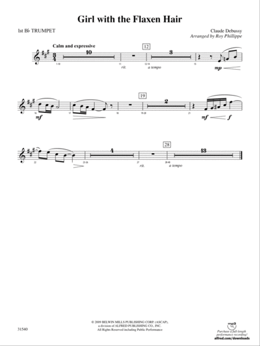 Girl with the Flaxen Hair: 1st B-flat Trumpet Full Orchestra scores gallery preview page 1