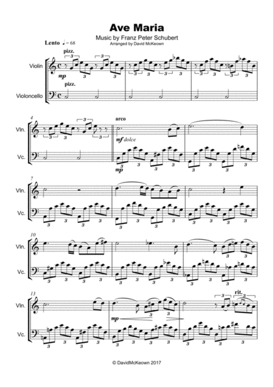 Ave Maria by Franz Schubert, Violin and Cello Duet String Duet scores gallery preview page 2