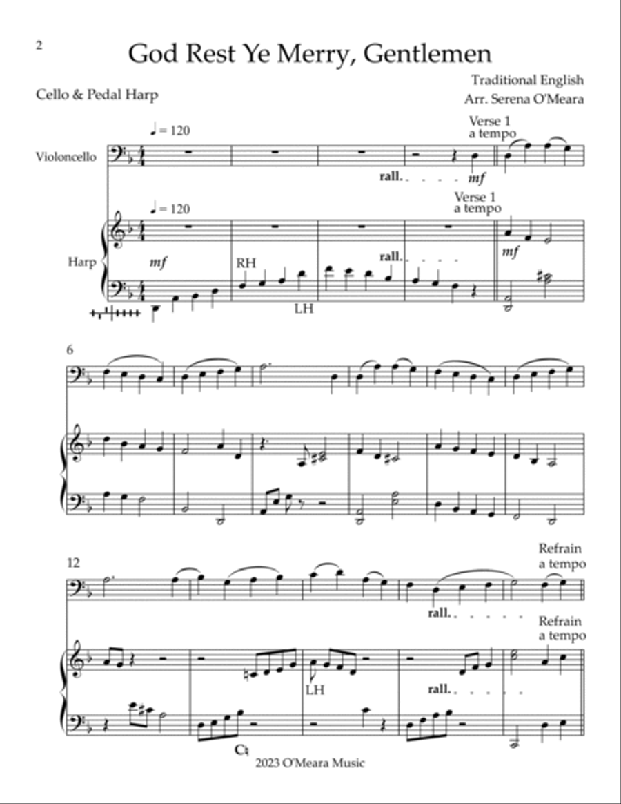 God Rest Ye Merry, Gentlemen, Duet for Cello & Pedal Harp String Duet scores gallery preview page 2