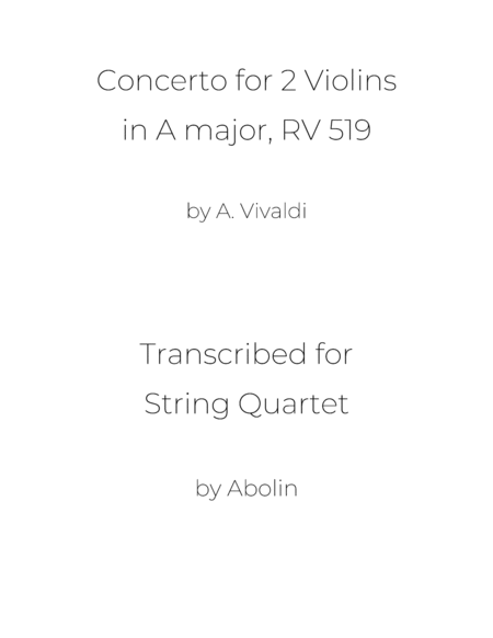 Vivaldi: Concerto for 2 Violins, RV 519 - String Quartet image number null