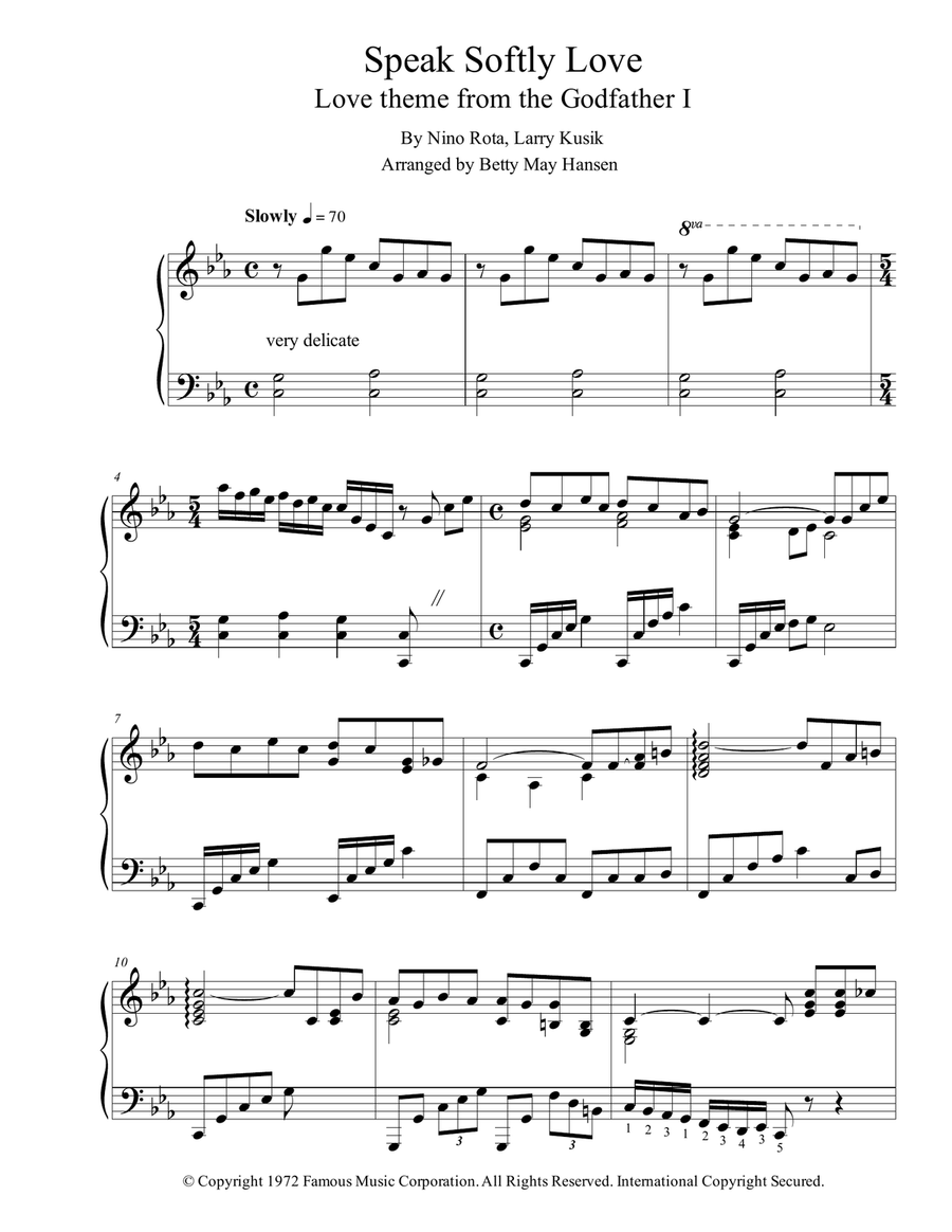 Speak Softly Love Piano Solo scores gallery preview page 1