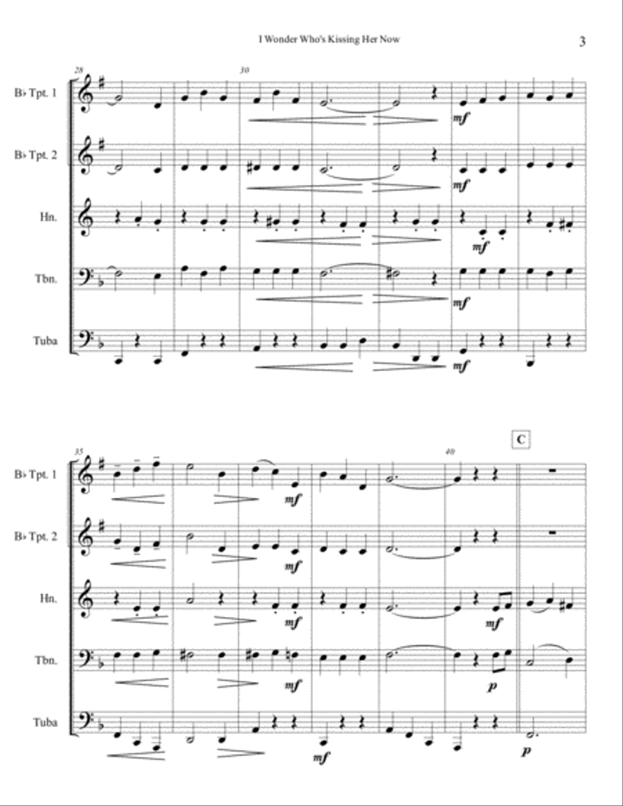 I Wonder Who’s Kissing Her Now Brass Ensemble scores gallery preview page 4