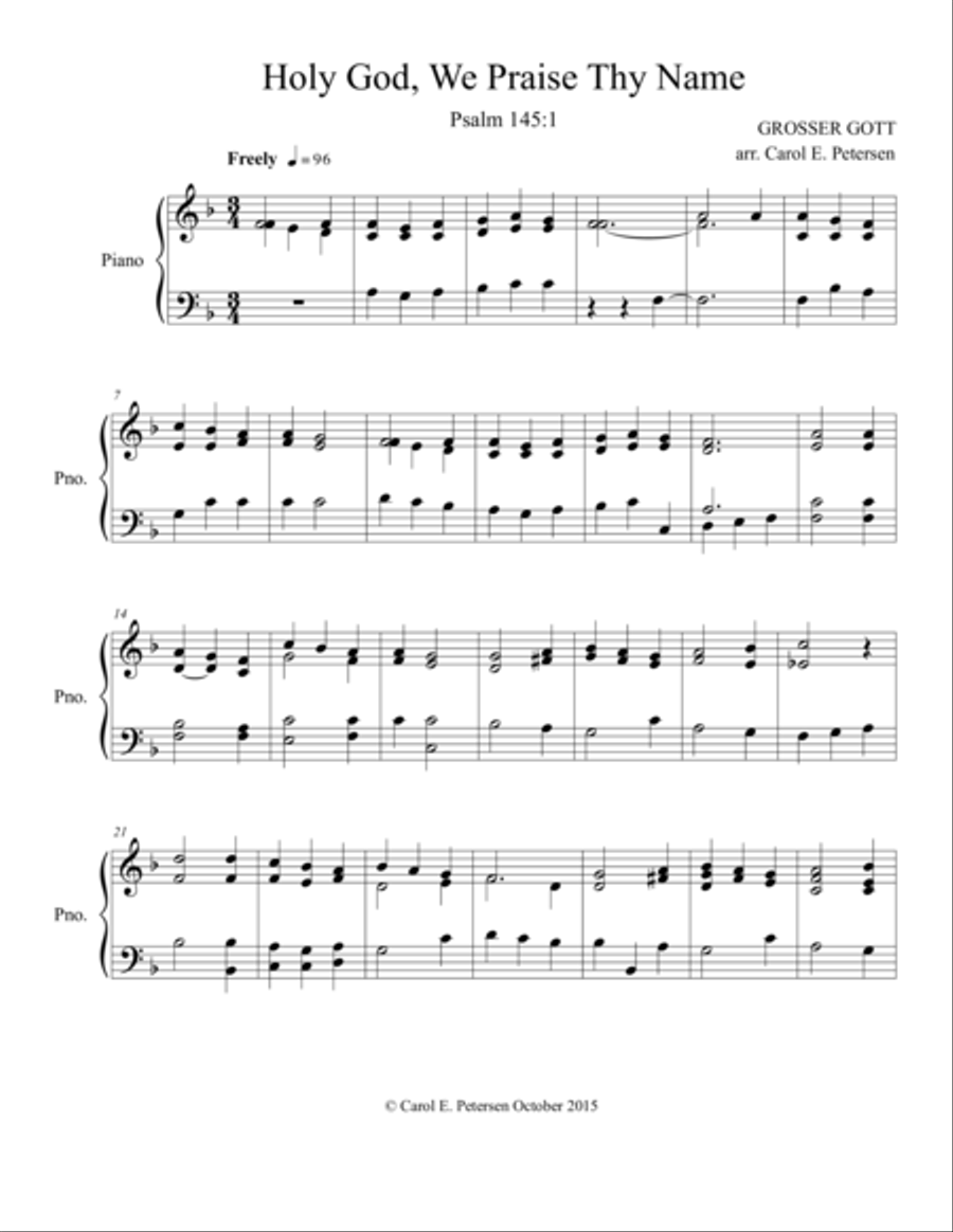 Holy God We Praise Thy Name (Grosser Gott) Piano Solo scores gallery preview page 1