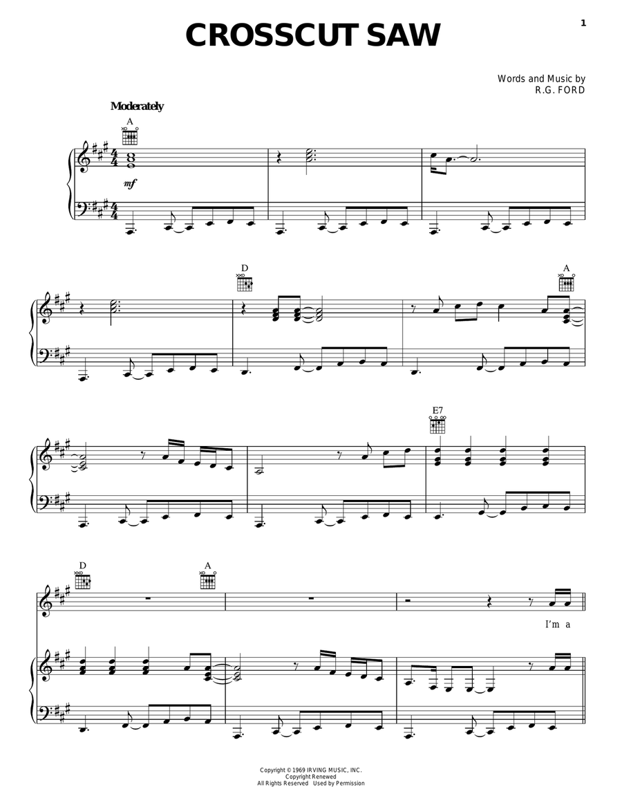 Crosscut Saw Piano, Vocal, Guitar scores gallery preview page 1