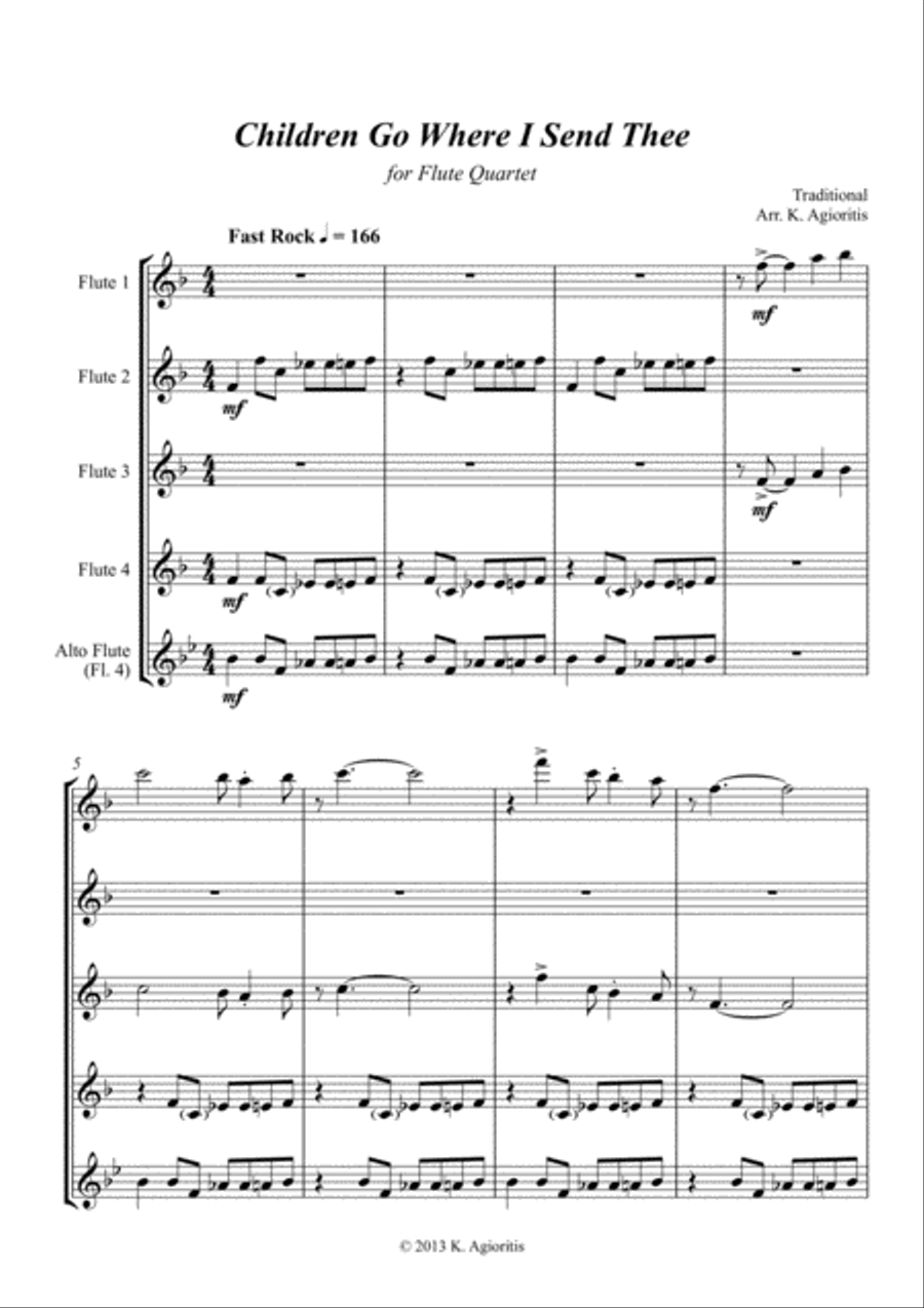 Children Go Where I Send Thee - For Flute Quartet Flute Quartet scores gallery preview page 1