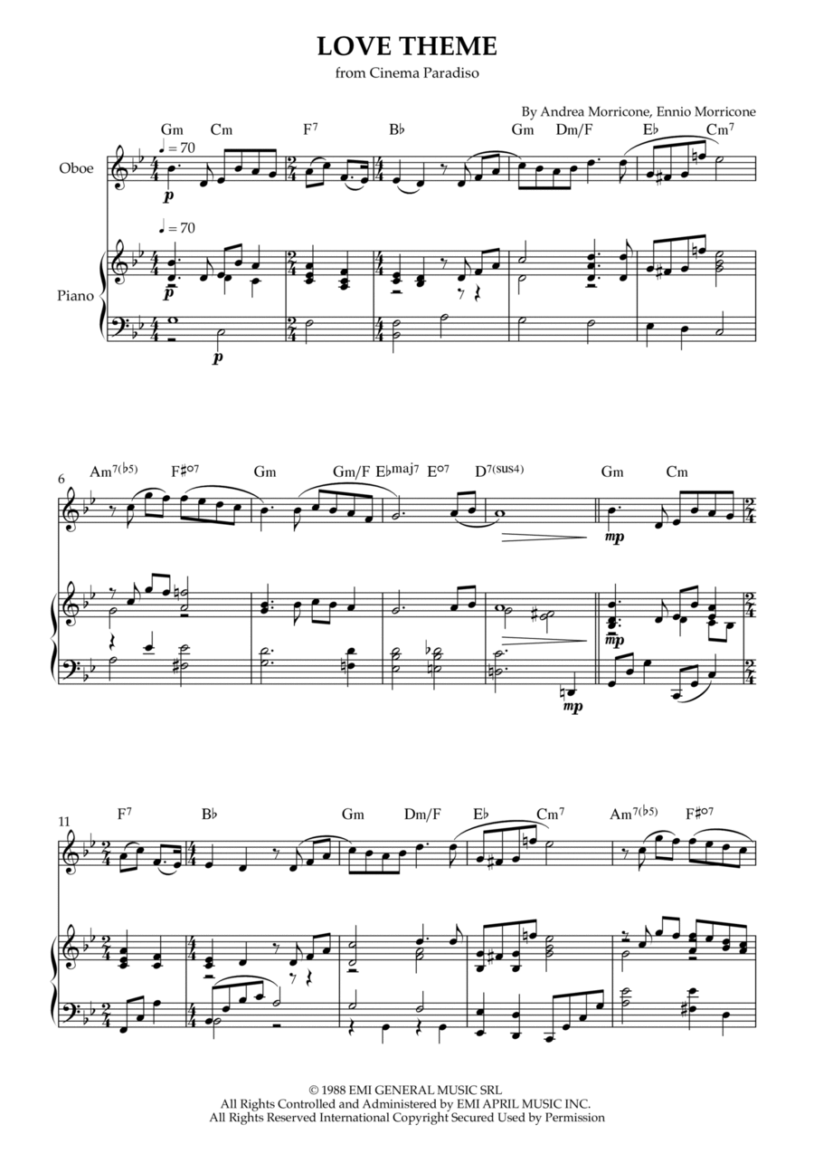 Love Theme (tema D'amore) Piano scores gallery preview page 1