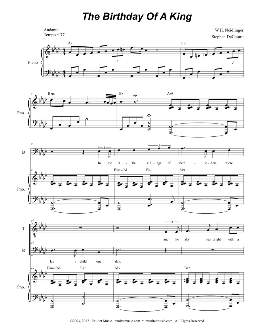 The Birthday Of A King (Duet for Tenor and Bass Solo) Bass Voice scores gallery preview page 2
