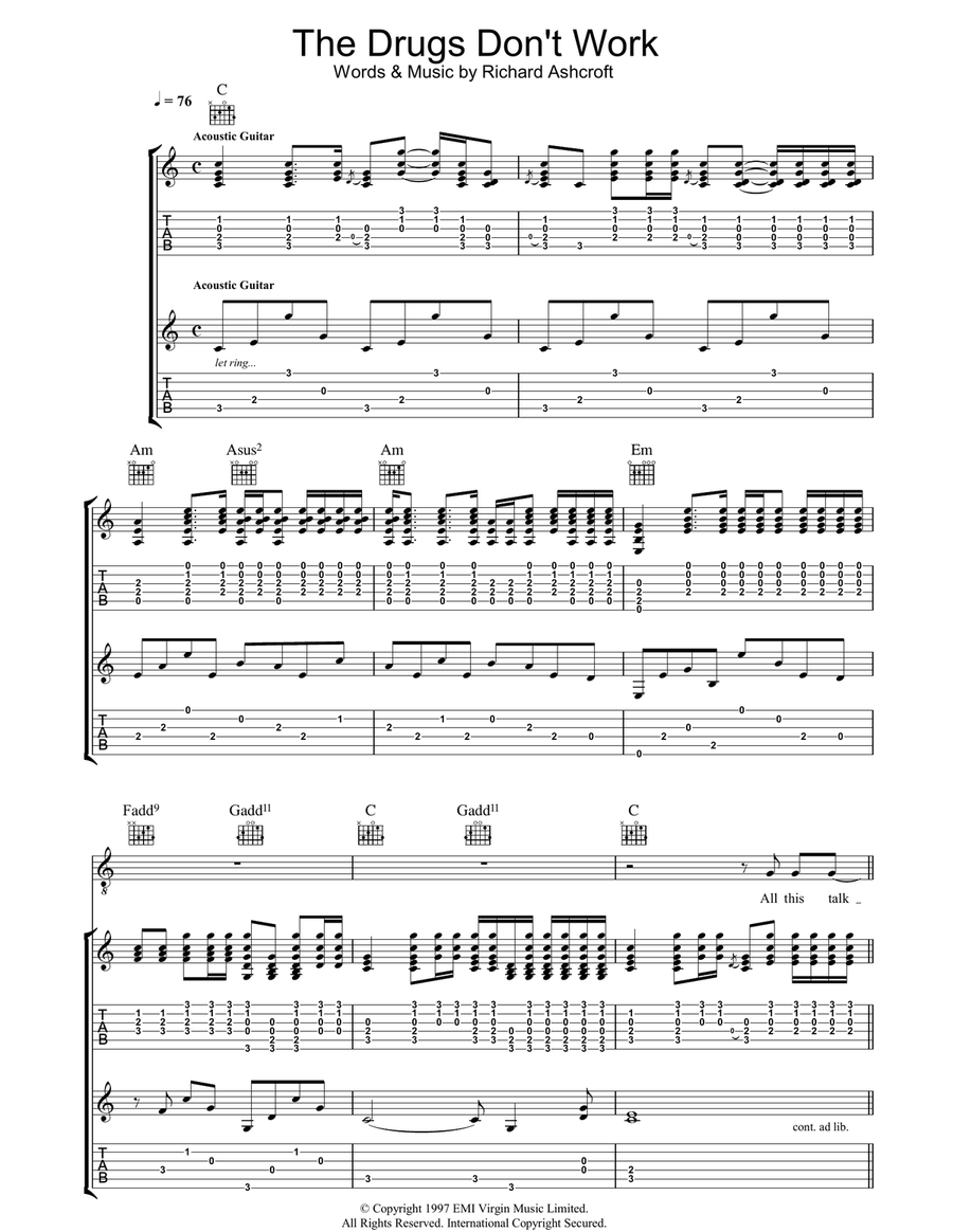 The Drugs Don't Work Guitar Tablature scores gallery preview page 1