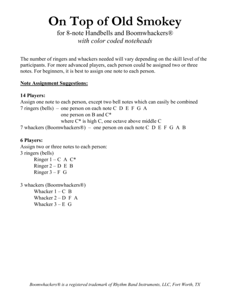 On Top of Old Smokey for 8-note Bells and Boomwhackers® (with Color Coded Notes) image number null