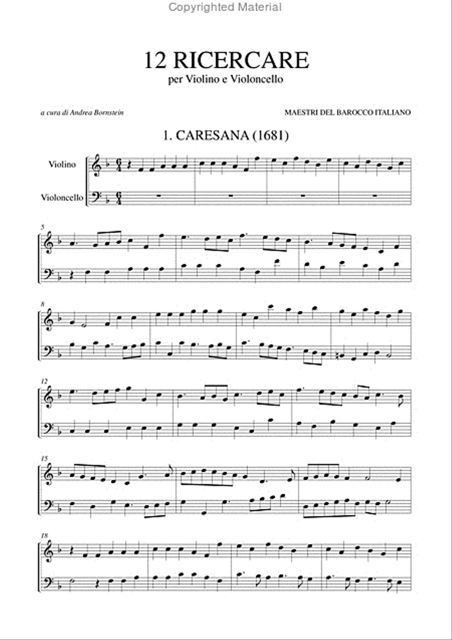 12 Ricercares for Violin and Violoncello Cello scores gallery preview page 2