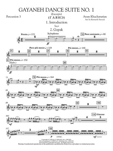 Gayenah Dance Suite No. 1 (Excerpts) (arr. Kenneth Snoeck) - Percussion 3