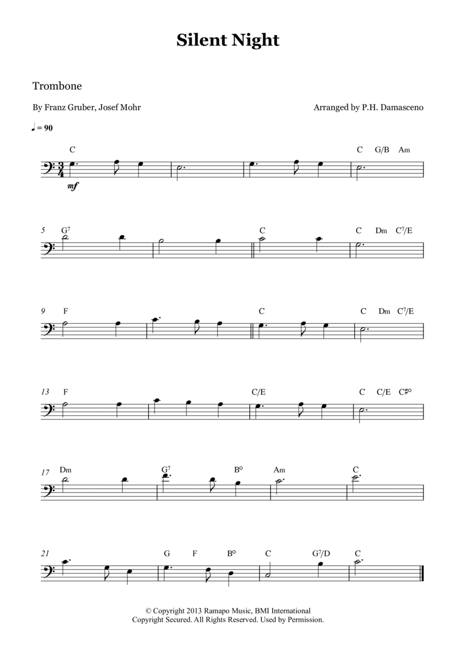 Silent Night Trombone Solo scores gallery preview page 1