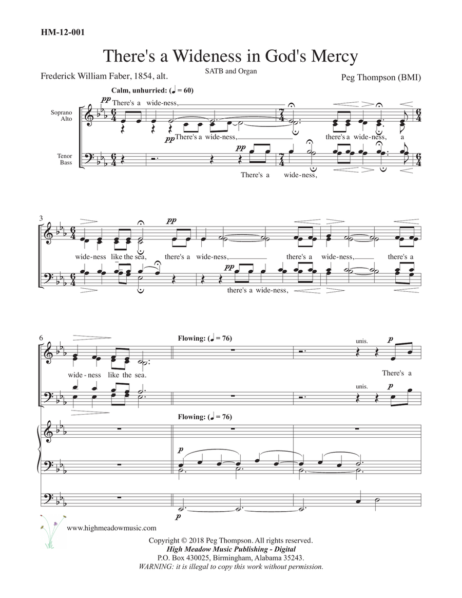 There's a Wideness in God's mercy 4-Part scores gallery preview page 1