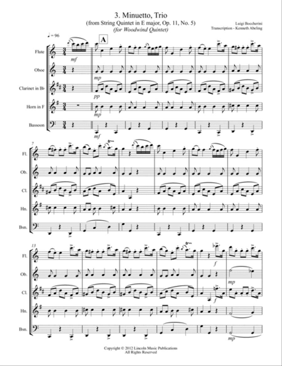 Boccherini - “Minuetto” (for Saxophone Quintet SATTB) Saxophone Quintet scores gallery preview page 2