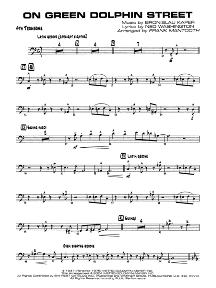 On Green Dolphin Street: 4th Trombone Jazz Ensemble scores gallery preview page 1