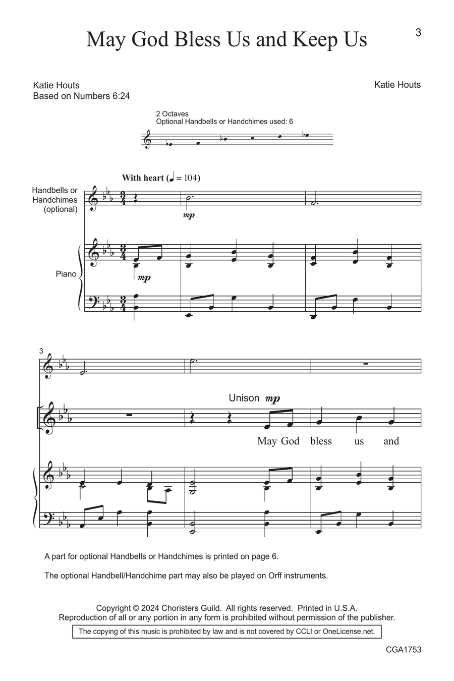 May God Bless Us and Keep Us Unison Choir scores gallery preview page 3