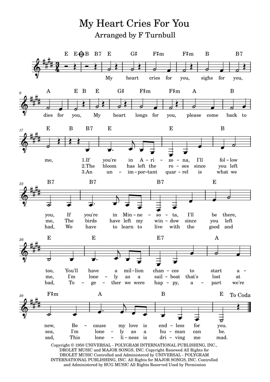 My Heart Cries For You Piano, Vocal, Guitar scores gallery preview page 1