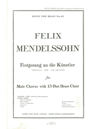 Mendelssohn Arnold Sokol Festgesang An Die Kunstler Choral Score